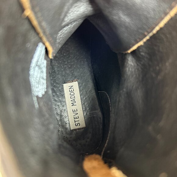 Steve Madden Avenger Combat Boot 9M Brown Leather Camo Print Platform Grunge - Picture 4 of 13